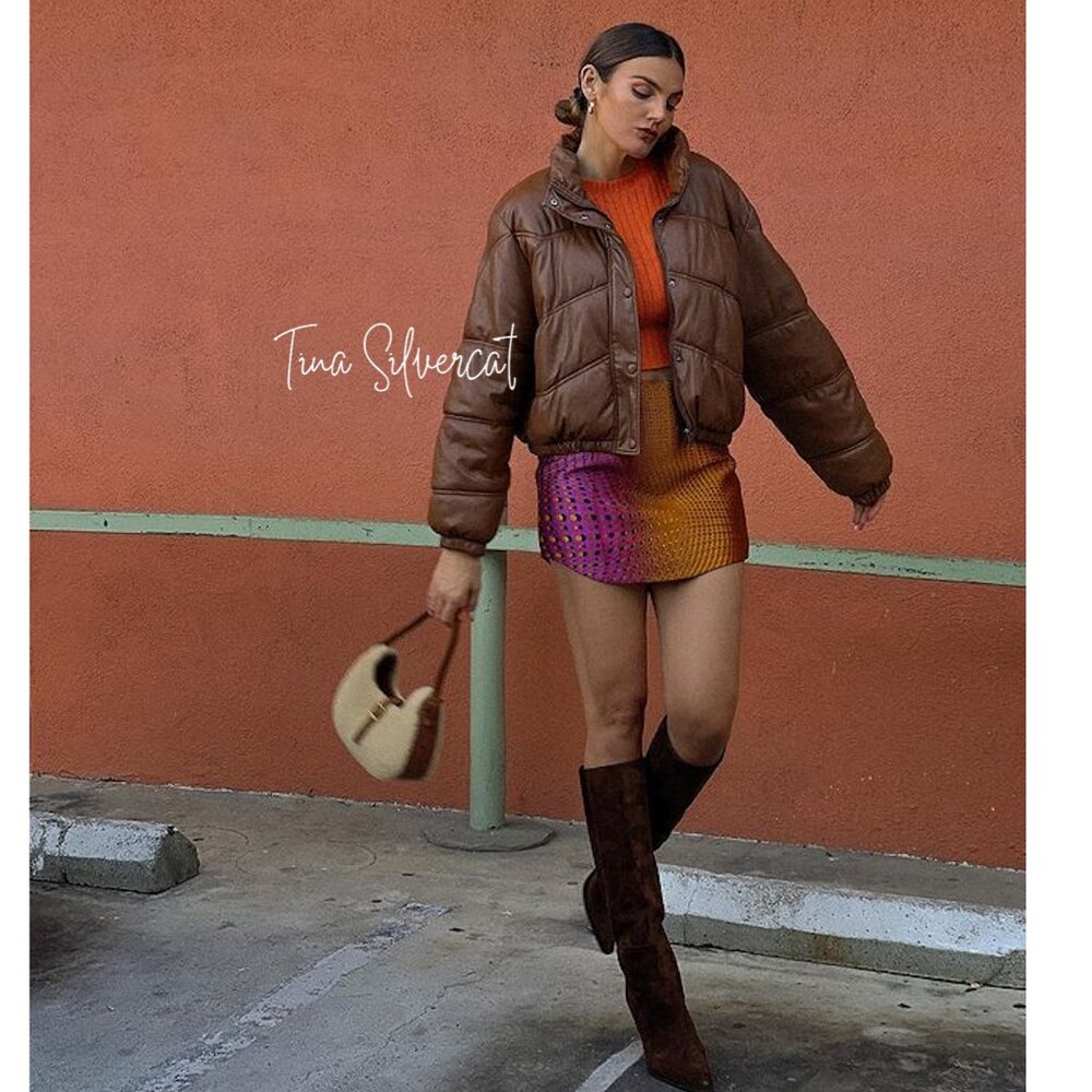 LAST ONE! BLOGGER'S FAVE! Zara High Waisted Short Skirt Orange Pink Sz M, L NWT - Picture 10 of 16
